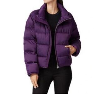 TORY BURCH Cropped Satin Down Jacket Purple Duck Feathers Sz M